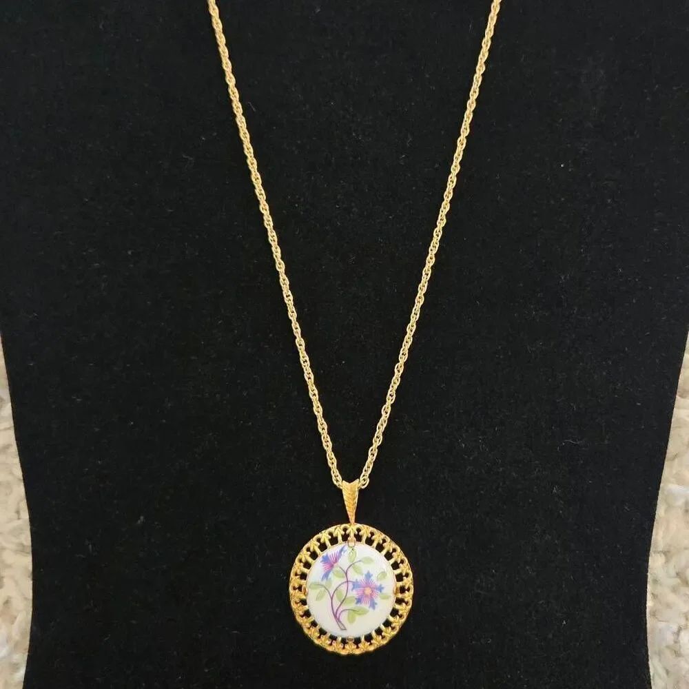 Vintage Royal Worcester Fine Bone China Pendant Necklace Made in England